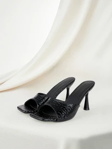 Clariva 2025 Spring/Summer New Women's High Heel Stiletto Peep Toe Beach Sandals With Stone Print, Plus Size Export Quality