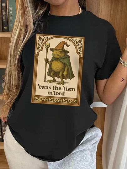 This Is My Condition" Witch Frog Women's T-Shirt, Regular Fit Medieval Frog Graphic Tee, Comfortable 2026 Slogan Casual Crew Neck Fantasy Anime Convention Outfit