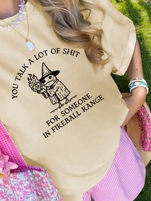 Fireball Spell Sarcastic Witch Graphic T-Shirt, Regular Fit Tabletop RPG Gamer Tee, Comfortable 2026 Funny Wizard Slogan Pullover, Casual Crewneck Fantasy Game Outfit - Apricot - View 5