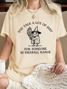 Fireball Spell Sarcastic Witch Graphic T-Shirt, Regular Fit Tabletop RPG Gamer Tee, Comfortable 2026 Funny Wizard Slogan Pullover, Casual Crewneck Fantasy Game Outfit - Apricot - View 1