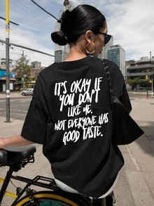 Women's "I Don't Care If You Don't Like Me" Graphic Tee, Regular Fit Funny Slogan T-Shirt, Comfortable "Not Everyone Has Good Taste" Sarcastic Casual Crew Neck Top - Black - View 1