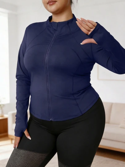 Chaqueta deportiva con cremallera completa y ajuste ceñido para mujer talla grande, liviana, suave y cómoda, ropa exterior adelgazante adecuada para actividades al aire libre como senderismo, trotar, yoga, ejercicio