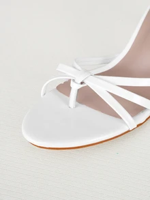 Clariva Giày cao gót hở mũi hở gót cho nữ, giày lười PU màu trắng thông thường, thoáng khí - trắng - Xem 5
