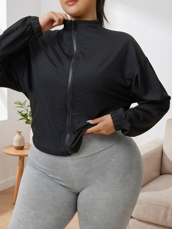 Chaqueta deportiva casual para mujer de talla grande, ajuste holgado con cierre completo y cuello alto, adecuada para yoga, fitness, entrenamiento y actividades al aire libre como trotar o senderismo