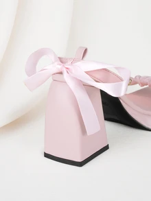 Clariva 派对夏季法式女士凉鞋，独特设计，丝带仙女美学，防水厚底高跟鞋，适合娇小身材 - 粉色 - 查看 3