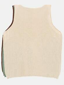 Set de 3 piezas de chaleco de punto sin mangas de unicolor, semi-transparente, de moda, cómodo, para primavera/verano - albaricoque + verde + marrón - Ver 2