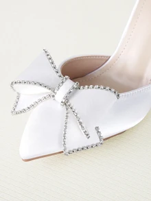 Clariva Tacones altos con punta de moda para mujer en otoño/invierno con diseño de lazo con strass, con corte hueco y correa de tobillo, elegantes para San Valentín y fiestas - Blanco - Ver 5