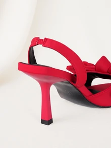 Clariva Women's Pointed Toe Satin High Heel Sandals With Bow Decor, Elastic Ankle Strap, Suitable For Party, Daily Wear, Wedding, Gathering, Casual Holiday, Elegant Commute, Summer Fashion, Red Color - Red - View 2