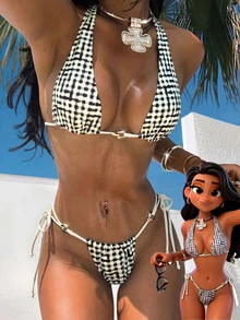 Bộ bikini nữ, trang phục đi biển kẻ caro đen trắng cổ điển/trang phục thường ngày/phong cách Y2K/trang phục gợi cảm/phong cách phương Tây/phong cách Bohemian/tiệc cocktail/phong cách cổ điển/ôm sát/tiệc khiêu vũ/vui nhộn/thanh lịch/phong cách quý tộc/thời trang đường phố/trang phục nghỉ lễ mùa xuân & hè - Nhiều màu - Xem 2