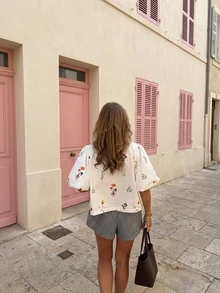 女士休闲度假印花短袖衬衫，沙滩白色夏季 - 白色 - 查看 4