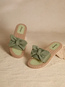 Tropiscape 女士蝴蝶结装饰平底凉鞋，轻便夏季拖鞋，防滑女士沙滩鞋 - 綠色 - 查看 1