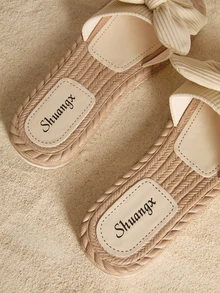 Tropiscape Women Bow Decor Flat Sandals, Lightweight Summer Slippers, Non-Slip Ladies Beach Shoes Cottagecore,SummerOutfit - Beige - View 4