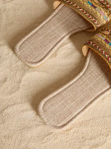 Tropiscape Brown Ladies Sandals, Summer Women Flat Slippers, Multi-Color Knitted Tassel Embroidered Flat Sandals, Retro Slippers, Fashion Sexy Chain Decor Beach Shoes, Outdoor Woven Random Slippers Cottagecore,SummerOutfit - Brown - View 3