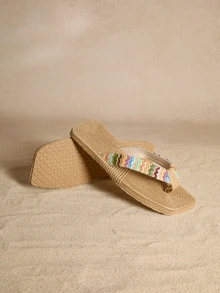 Tropiscape 女用彩虹色簡約人字拖,編織帶和平底 - 彩色 - 查看 3