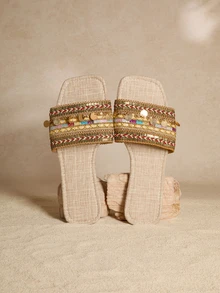 Tropiscape Brown Ladies Sandals, Summer Women Flat Slippers, Multi-Color Knitted Tassel Embroidered Flat Sandals, Retro Slippers, Fashion Sexy Chain Decor Beach Shoes, Outdoor Woven Random Slippers Cottagecore,SummerOutfit - Brown - View 2
