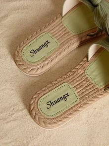 Tropiscape 女士蝴蝶结装饰平底凉鞋，轻便夏季拖鞋，防滑女士沙滩鞋 - 綠色 - 查看 3