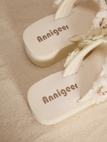 Tropiscape Spring/Summer Women's EVA Platform Wedge Flip Flops, Chinese Style Floral Tassel Bohemian Beach Slides - Beige - View 4