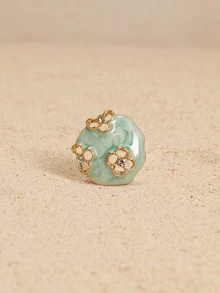 Tropiscape 1 Pair Exquisite French Retro Glazed Floral Exaggerated Earrings, Aphrodite Garden, Niche High-End Vacation Style Earrings, Blue Hollow Flower Stud Earrings