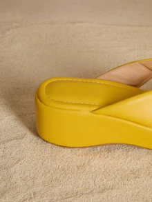 Tropiscape Dép quai hậu đế dày phong cách retro cho nữ - Màu vàng - Xem 5