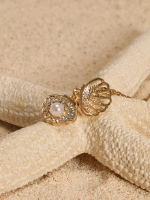 Tropiscape 1pc Stainless Steel Micro-Inlaid Shell Faux Pearl Pendant Necklace