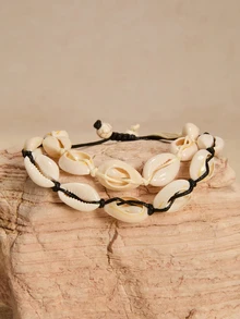 Tropiscape 2pcs/Set Beach Adjustable Shell Bracelets For Women, Bohemian Bracelets For Best Friends Or Couples Cottagecore,SummerOutfit - Multicolor - View 3