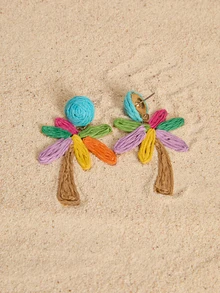 Tropiscape 1 Pair Handmade Woven Raffia Palm Tree Earrings, Boho Tropical Beach Style, Suitable For Women Daily, Vacation, Party Cottagecore,SummerOutfit - Color - View 2