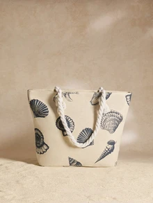 Tropiscape Bolso de mano de gran capacidad con estampado de conchas y estrellas de mar, bolso escolar, gran capacidad, portátil, para adolescentes, mujeres, estudiantes universitarios, trabajadores de cuello blanco, perfecto para el trabajo, vuelta al colegio, escuela secundaria, universidad, vacaciones, estilo cottage, atuendo de verano - Azul y blanco - Ver 9