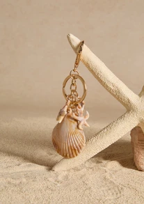 Tropiscape 1 pieza Llavero unisex de concha natural, colgante de concha en espiral y estrella de mar, serie de playa de verano, regalo para amigos, accesorio de llavero - Multicolor - Ver 2