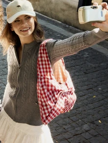 Hatastic 女士格纹蝴蝶结装饰单肩腋下包，甜美酷炫户外度假旅行包，多功能日常通勤购物单肩包，休闲手机零钱包，可爱蝴蝶结包，适合音乐节等场合 - 彩色 - 查看 4