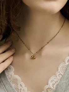 Hatastic 不锈钢防水不褪色可爱小巧樱桃吊坠项链，适合女性日常佩戴 - 金色 - 查看 4