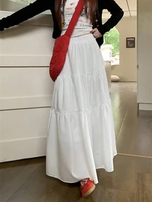 白色A字高腰裙，修身春夏泡泡袖芭蕾短裙 - 白色 - 查看 2