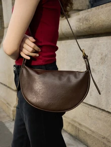 Hatastic Sac à bandoulière  de femme, sac besace en PU de couleur unie, bandoulière réglable pour les déplacements quotidiens - Marron - Voir 7