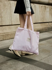 Hatastic 复古条纹帆布手提包，女士大容量条纹帆布手提包 - 时尚单肩包，适合旅行和购物，亮丽的红白条纹，容量大，用途广泛，可手洗 - 无扣，日常手提包，休闲日常手提包，音乐节必备 - 彩色 - 查看 1