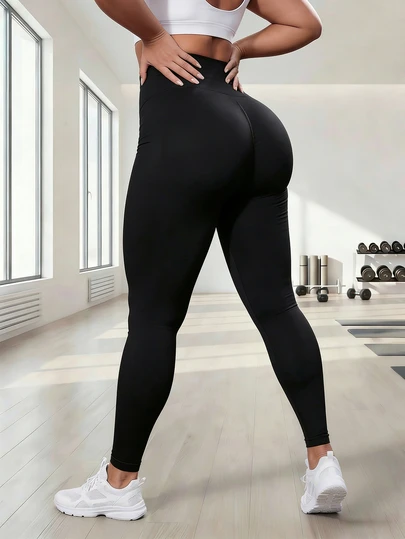 大码女士户外休闲瑜伽紧身健身打底裤，无缝运动打底裤 春季款