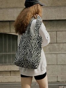 Hatastic Zebra-Streifenmuster Einkaufstasche Schultasche, tragbar, leicht, großes Fassungsvermögen, geeignet für Teenager-Mädchen, Frauen, Studenten, perfekt für Schule, Uni, Einkaufen, Mittel- und Oberschule