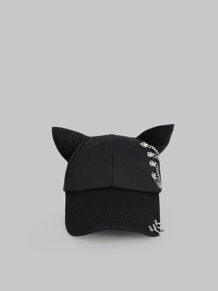 DareSee 1pc Cat Ear Shaped Metal Chain Embellished Hip Hop Baseball Cap Music-Fest Y2K-Fest Back To School Autumn Winter Gifts