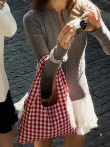 Hatastic 女士格纹蝴蝶结装饰单肩腋下包，甜美酷炫户外度假旅行包，多功能日常通勤购物单肩包，休闲手机零钱包，可爱蝴蝶结包，适合音乐节等场合 - 彩色 - 查看 3