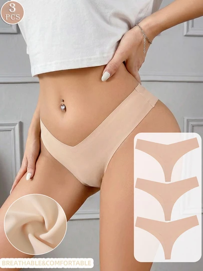 3 Stücke/Pack nahtlose String-Höschen, atmungsaktiv & bequem, hohe Elastizität, einfarbige Damen Unterwäsche, schnelltrocknend, geeignet für den täglichen Gebrauch