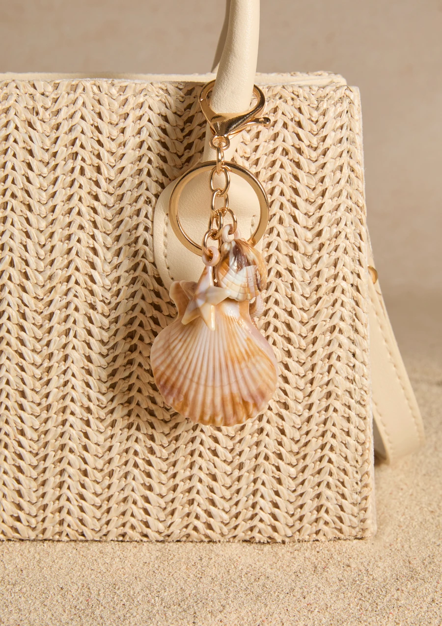 Tropiscape 1 pieza Llavero unisex de concha natural, colgante de concha en espiral y estrella de mar, serie de playa de verano, regalo para amigos, accesorio de llavero - Multicolor - Ver 1