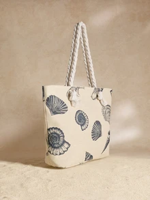 Tropiscape Bolso de mano de gran capacidad con estampado de conchas y estrellas de mar, bolso escolar, gran capacidad, portátil, para adolescentes, mujeres, estudiantes universitarios, trabajadores de cuello blanco, perfecto para el trabajo, vuelta al colegio, escuela secundaria, universidad, vacaciones, estilo cottage, atuendo de verano - Azul y blanco - Ver 8