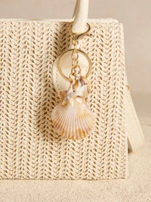 Tropiscape 1 pieza Llavero unisex de concha natural, colgante de concha en espiral y estrella de mar, serie de playa de verano, regalo para amigos, accesorio de llavero - Multicolor - Ver 5