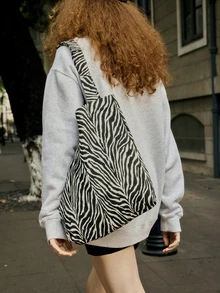 Hatastic Zebra-Streifenmuster Einkaufstasche Schultasche, tragbar, leicht, großes Fassungsvermögen, geeignet für Teenager-Mädchen, Frauen, Studenten, perfekt für Schule, Uni, Einkaufen, Mittel- und Oberschule