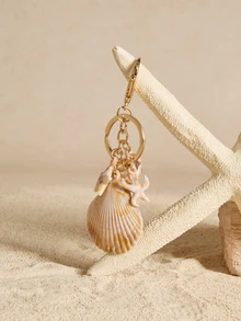 Tropiscape 1 pieza Llavero unisex de concha natural, colgante de concha en espiral y estrella de mar, serie de playa de verano, regalo para amigos, accesorio de llavero - Multicolor - Ver 6