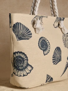 Tropiscape Bolso de mano de gran capacidad con estampado de conchas y estrellas de mar, bolso escolar, gran capacidad, portátil, para adolescentes, mujeres, estudiantes universitarios, trabajadores de cuello blanco, perfecto para el trabajo, vuelta al colegio, escuela secundaria, universidad, vacaciones, estilo cottage, atuendo de verano - Azul y blanco - Ver 5
