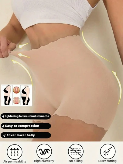 Women's Seamless Mid-Waist Briefs, Tummy Control And Butt Lifting, Lace Trim Decoration, Soft Stretchy Fabric, Solid Color Elegant Panties, Daily Anti-Flashing, Non-Rolling Waistband, Slim-Fitting, Invisible Design, Stretchy Fabric Underwear