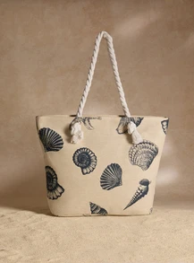 Tropiscape Bolso de mano de gran capacidad con estampado de conchas y estrellas de mar, bolso escolar, gran capacidad, portátil, para adolescentes, mujeres, estudiantes universitarios, trabajadores de cuello blanco, perfecto para el trabajo, vuelta al colegio, escuela secundaria, universidad, vacaciones, estilo cottage, atuendo de verano - Azul y blanco - Ver 1