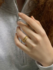 Hatastic 4 件金色日常可疊戴戒指套裝，經典扭紋立方氧化鋯承諾結婚戒指週年紀念戒指返校季 - 戒指套裝 - 查看 1