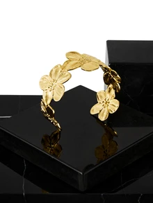 CHICVUE 1pc Fashion Retro Elegant Antique Coin Flower Metal Wide Cuff Bracelet, Adjustable Personalized Layered Wear Gold Bangle, Suitable For Women Summer Beach Party Music Festival Dating Gift Daily Matching Jewelry - Yellow Gold - View 5