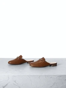 CHICVUE 2025 Autumn Women Slip-On Mule Slippers With Metal Buckle, Flat Heel, English Style,Suitable For Summer - Brown - View 2