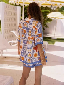 Casual Fashionable Versatile Ruffled Cropped Shirt Set